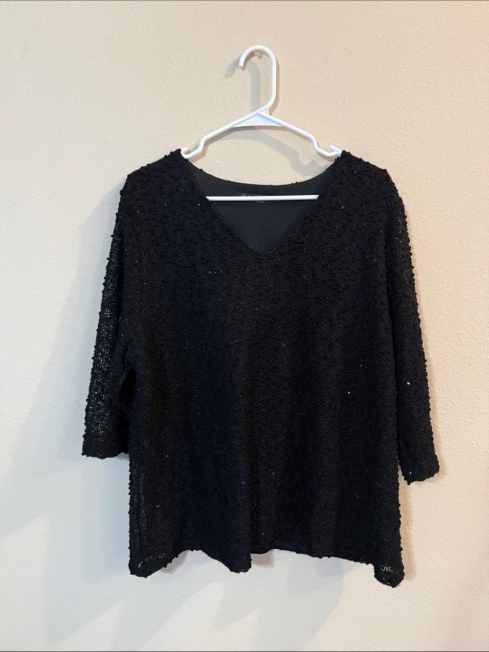 Black V-Neck Sequin Knit Top